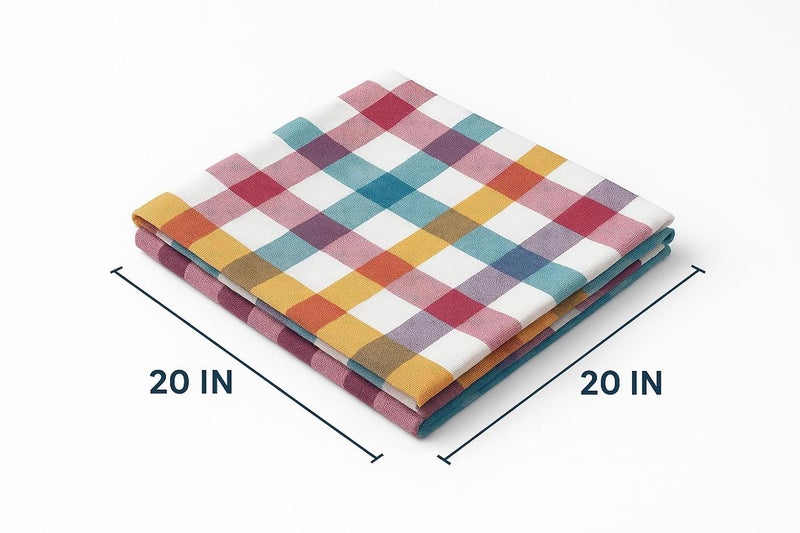 Space Fly Cotton Kitchen Napkins 20x20 Inches – Multicolor Checkered Cloth Set | Soft & Absorbent Roti Wrap, Table Napkin, Tea Towel, Duster for Kitchen Cleaning & Dining Use (3) - Image 5