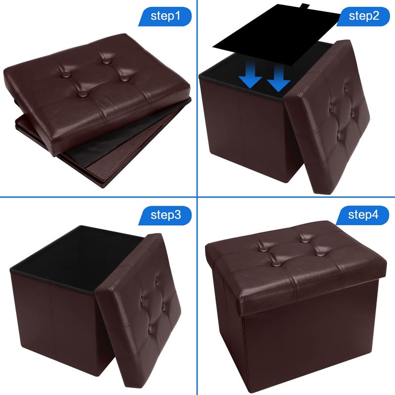 Bsketa Storage Ottoman, Folding Foot Stool with Thicker Foam Padded Seat Small Leather Storage Ottoman Bench Foot Rest for Living Room Foldable Coffee Table 17x13x13in,Brown - Image 4