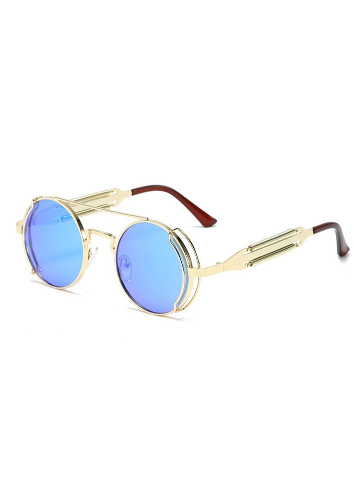 general New women's and men's sunglasses fashion personality steam punk glasses trendy color film retro round metal frame sunglasses - Image 1