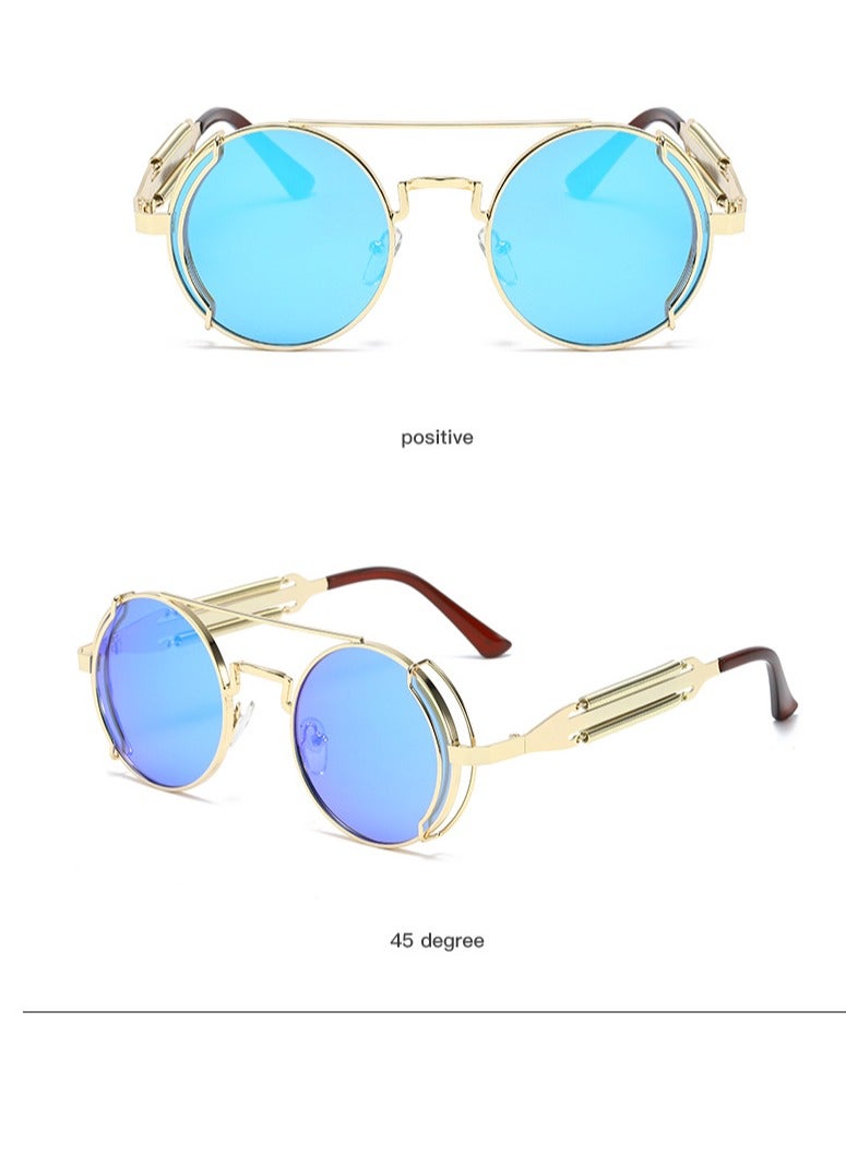 general New women's and men's sunglasses fashion personality steam punk glasses trendy color film retro round metal frame sunglasses - Image 2