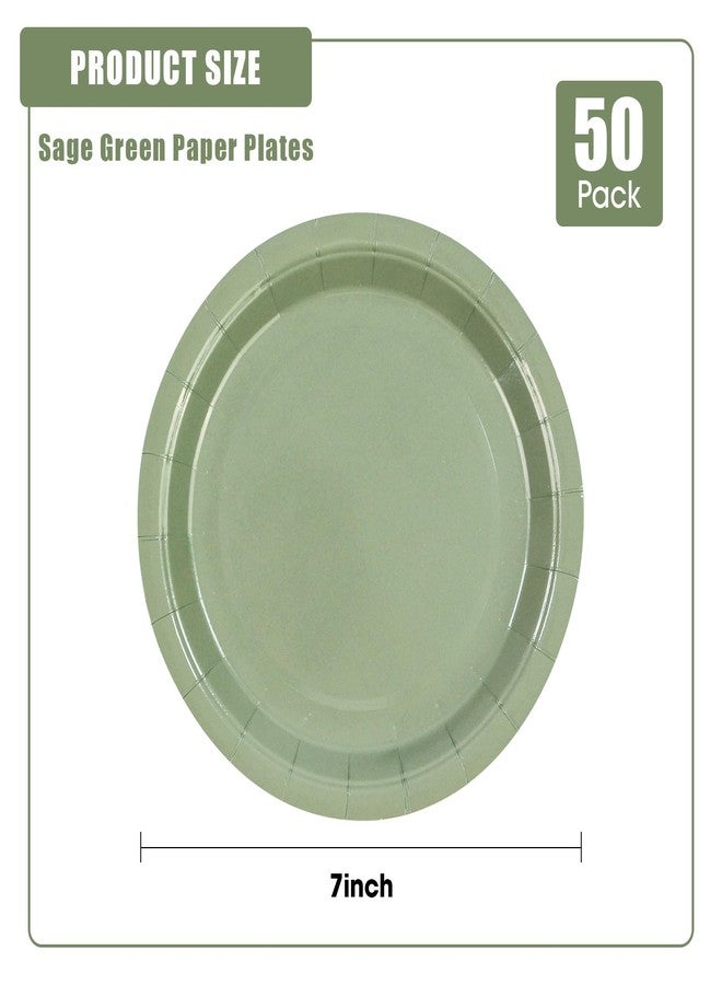 PUEVENYI 50PCS Sage Green Paper Plates - 7Inch Green Dessert Plate for Cake Salad Pizza Disposable Decoration Supplies for Anniversaries Graduation Birthday Wedding Party - Image 2