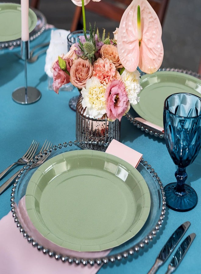 PUEVENYI 50PCS Sage Green Paper Plates - 7Inch Green Dessert Plate for Cake Salad Pizza Disposable Decoration Supplies for Anniversaries Graduation Birthday Wedding Party - Image 3