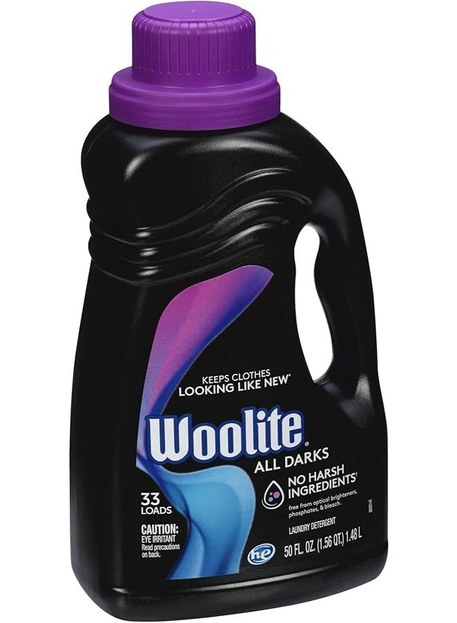 Woolite All Darks Liquid Laundry Detergent, 33 Loads, 50 Fl Oz, Dark & Black Clothes & Jeans, Regular & HE Washers, midnight breeze scent,