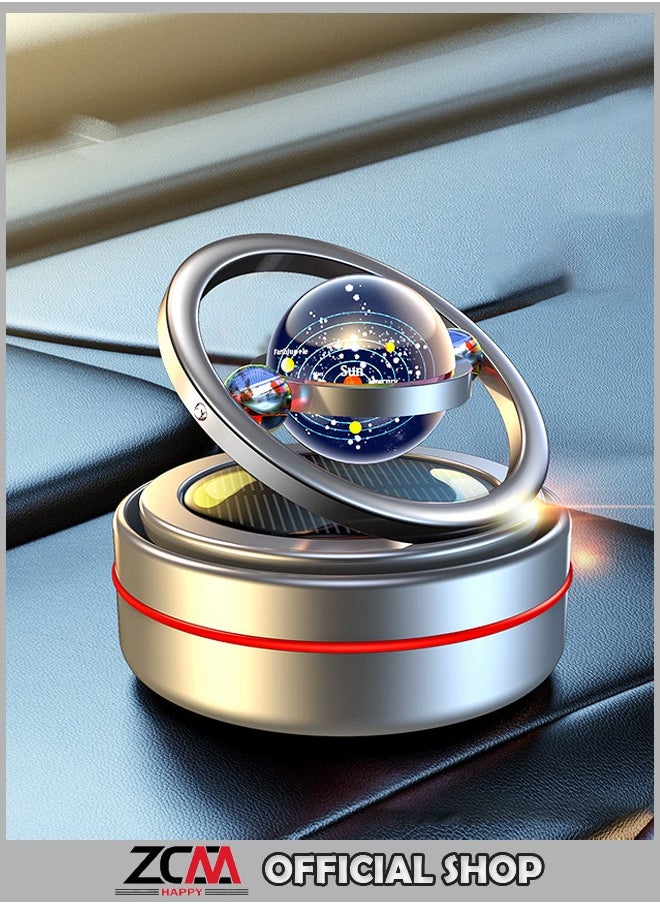 ZCM-HAPPY Solar Powered Car Air Freshener with Rotating Solar System Themed Crystal Ball - Aromatherapy Ornament for Vehicle, Soothing Fragrance with Solar Motion  - Image 1