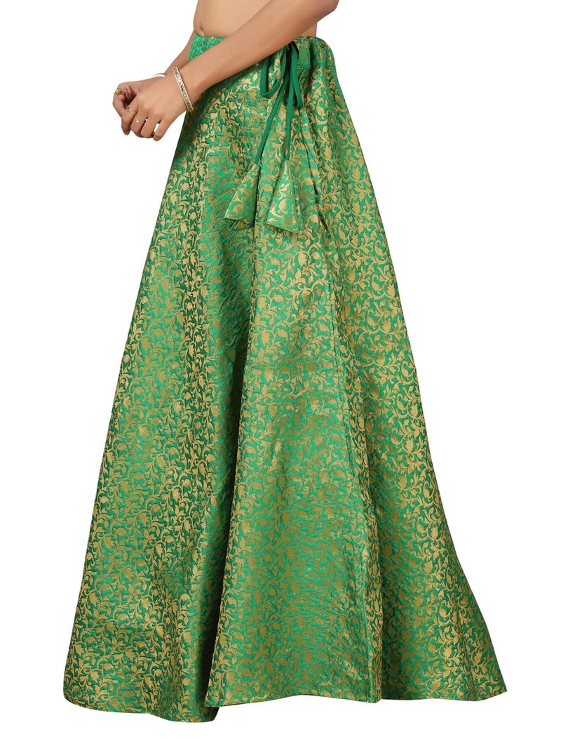 Studio Shringaar Women's Polyester Benaras Brocade Readymade Knee Length Skirt Lehenga Ghagra(Xl Size, Green) - Image 3
