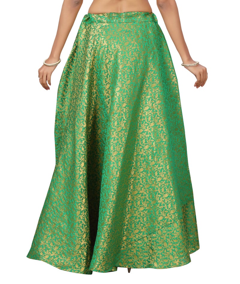 Studio Shringaar Women's Polyester Benaras Brocade Readymade Knee Length Skirt Lehenga Ghagra(Xl Size, Green) - Image 2