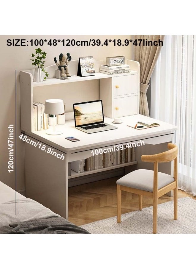 GGEROU - Computer Desk with Storage Compartments, Home Office Desk Study Desk Modern Simple Workstation Study Table for Home and Office (White) - Image 1