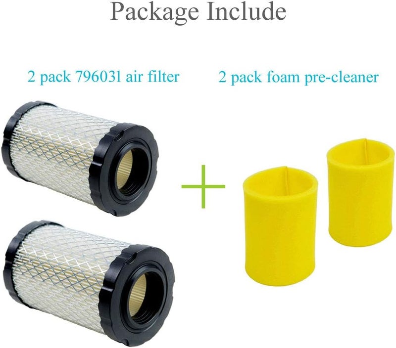 HOODELL 2 Pack 796031 Air Filter + Pre Cleaner Compatible with 591334 594201 797704, Husqvarna YTH22V46, John Deere D100, Pro Performance for Lawn Tractor and More - Image 2