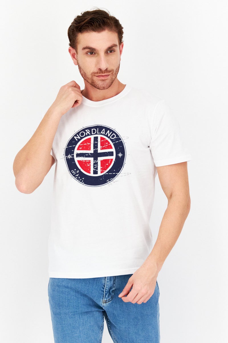 Nordland Men Crew Neck Short Sleeve Printed T-Shirt, White - Image 1