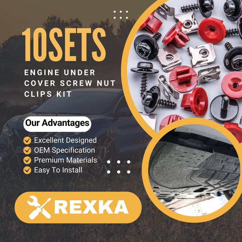 Rexka 10 Sets T30 Engine Splash Shield Guard Undertray Cover Screws Bolt Nut Clip Kit Compatible with Ford Focus Fusion Escape Explorer C-Max Transit Connect Lincoln MKC - Image 2