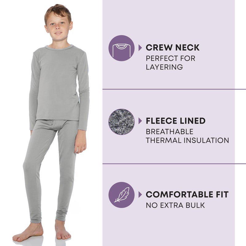 Rocky Thermal Underwear Kids, Boys Thermal Underwear Set Long Johns Thermals Kids Base Layer kid thermals top bottom set Boys Winter Clothes Shirt & Pants, Ski/Extreme Cold (Heather Grey, Medium) - Image 2