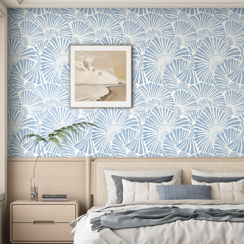 Theper White and Blue Wallpaper Peel and Stick Wallpaper Boho 17.3"Ã—78.8" Modern Wall Paper Removable Self Adhesive Wallpaper for Bedroom Blue Contact Paper for Cabinets Drawers Shelf Home Decor Vinyl Film - Image 5