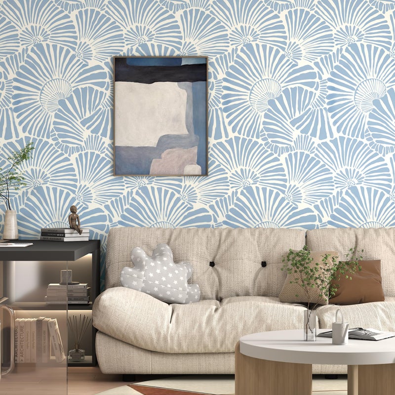 Theper White and Blue Wallpaper Peel and Stick Wallpaper Boho 17.3"Ã—78.8" Modern Wall Paper Removable Self Adhesive Wallpaper for Bedroom Blue Contact Paper for Cabinets Drawers Shelf Home Decor Vinyl Film - Image 2