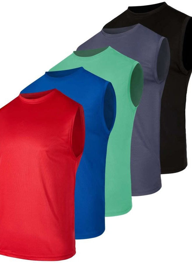 REALESSENTIALS Men's Mesh Tank Top Quick Wicking Jersey Sleeveless Muscle Active Performance Sport Basketball Beach Gym Workout Running Training Fitness Athletic Bodybuilding Undershirt Breathable- Set 10, L - Image 1