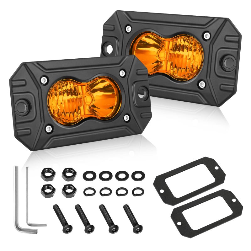 AKD Part Amber Flush Mount LED Pods AKD Part CREE LED Flush Bumper Lights 40W Spot Flood Combo Offroad Driving Light Amber LED Fog Chase Lights Pods for Trucks Pickup SUV UTV ATV - Image 2