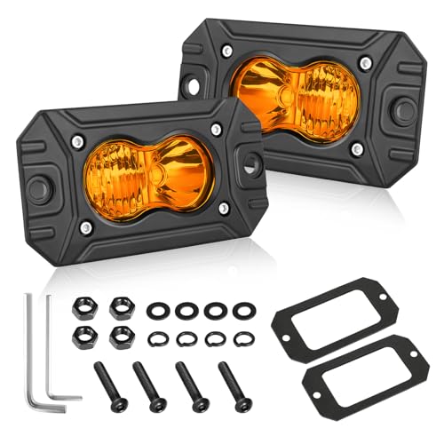 AKD Part Amber Flush Mount LED Pods AKD Part CREE LED Flush Bumper Lights 40W Spot Flood Combo Offroad Driving Light Amber LED Fog Chase Lights Pods for Trucks Pickup SUV UTV ATV - Image 1