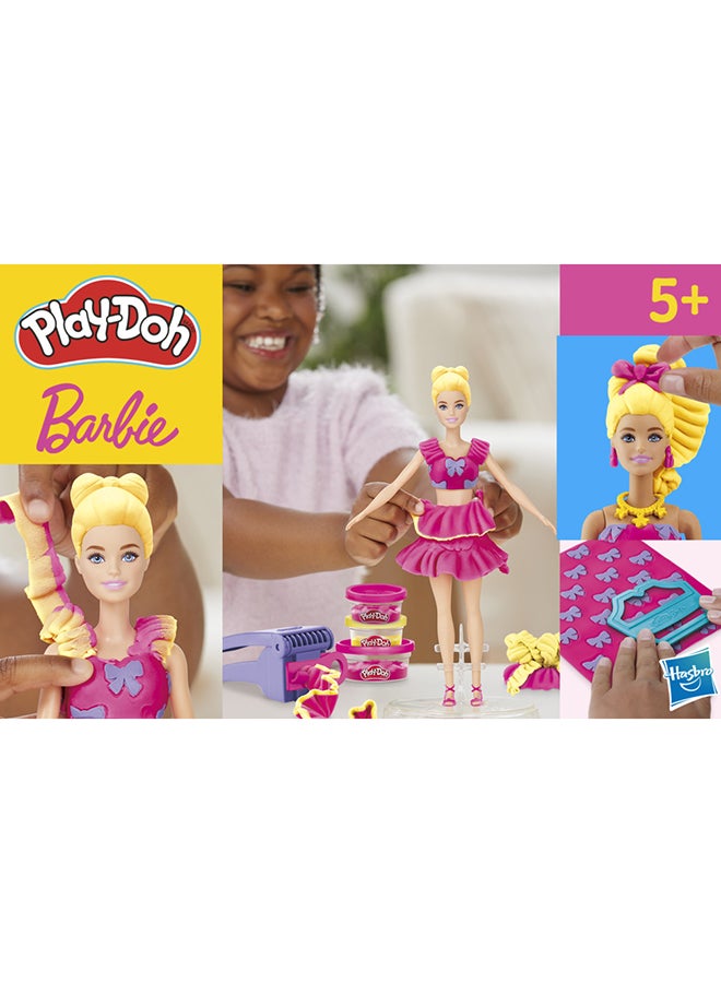 Play-Doh مجموعة باربي بلاي دو مع الكشكش والأقواس، اصنع ملابس الدمى مع مركب النمذجة و9 إكسسوارات أزياء، فنون وحرف للبنات والأولاد 5+ - Image 3