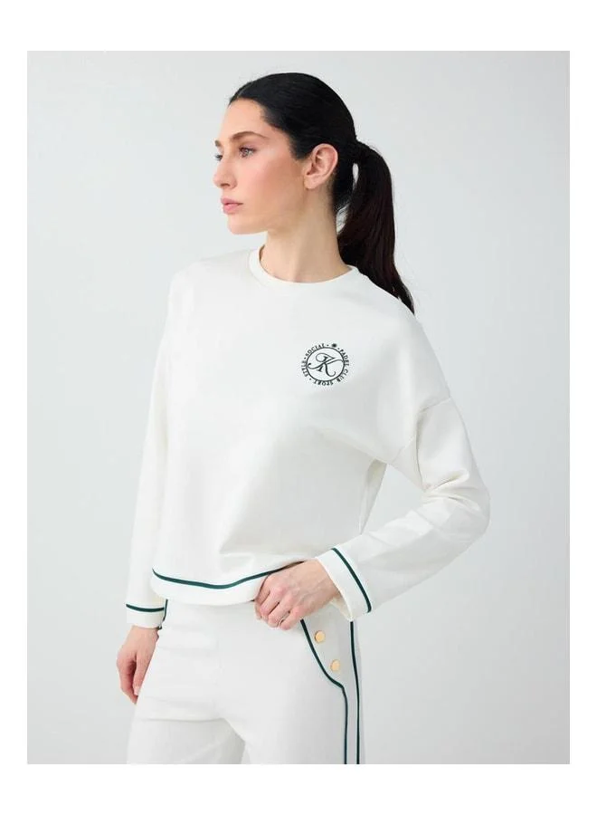 Jimmy Key Off-White Round Neck Long Sleeve Patterned Sweatshirt.