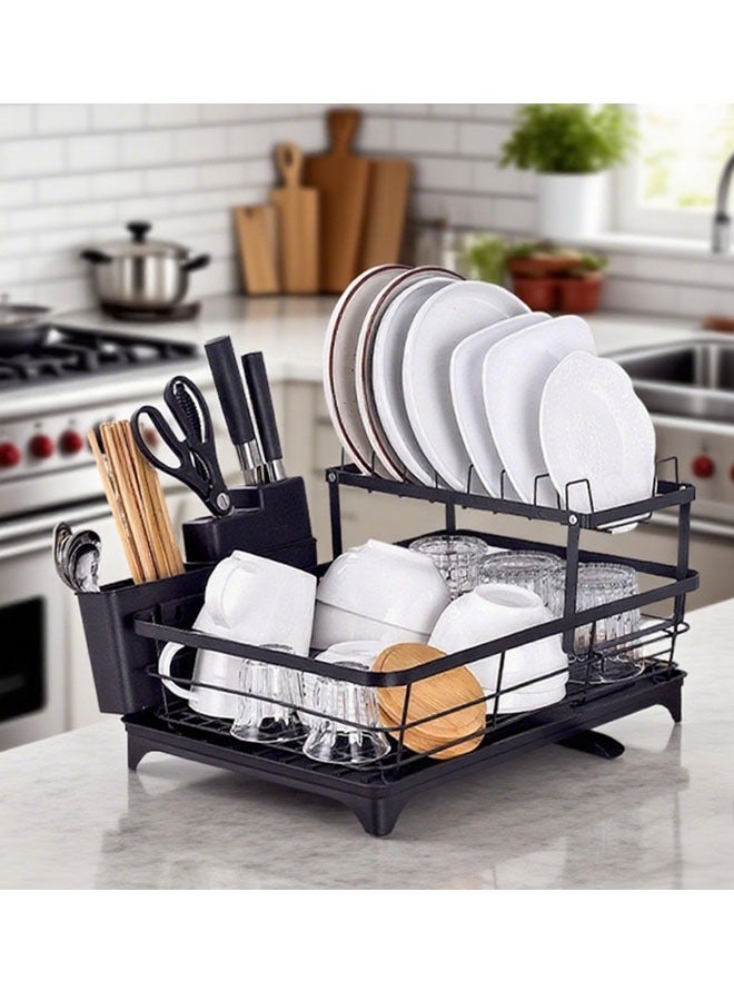 2 Layer Dish Drain Rack Kitchen Cutlery Storage Rack Stainless Steel Countertop Rack Quick-Drying  Mildew-Proof Removable To Save Space, Can Hold Bowls, Chopsticks, Cutlery, Cups Plates  - Image 1
