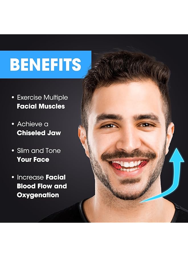 إكسفور جهاز تمرين الفك المتطور 2024 للرجال والنساء (6 قطع) 3 مستويات مقاومة من السيليكون لتمرين خط الفك، جهاز تدريب الفك، مقوي ومشكل خط الفك لجميع مستويات المستخدمين، خالٍ من مادة BPA، أزرق + أحمر + أسود - Image 2