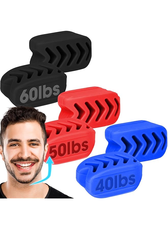 إكسفور جهاز تمرين الفك المتطور 2024 للرجال والنساء (6 قطع) 3 مستويات مقاومة من السيليكون لتمرين خط الفك، جهاز تدريب الفك، مقوي ومشكل خط الفك لجميع مستويات المستخدمين، خالٍ من مادة BPA، أزرق + أحمر + أسود - Image 1