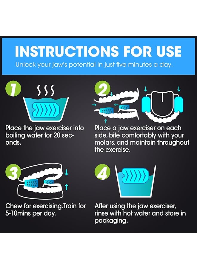 إكسفور جهاز تمرين الفك المتطور 2024 للرجال والنساء (6 قطع) 3 مستويات مقاومة من السيليكون لتمرين خط الفك، جهاز تدريب الفك، مقوي ومشكل خط الفك لجميع مستويات المستخدمين، خالٍ من مادة BPA، أزرق + أحمر + أسود - Image 5