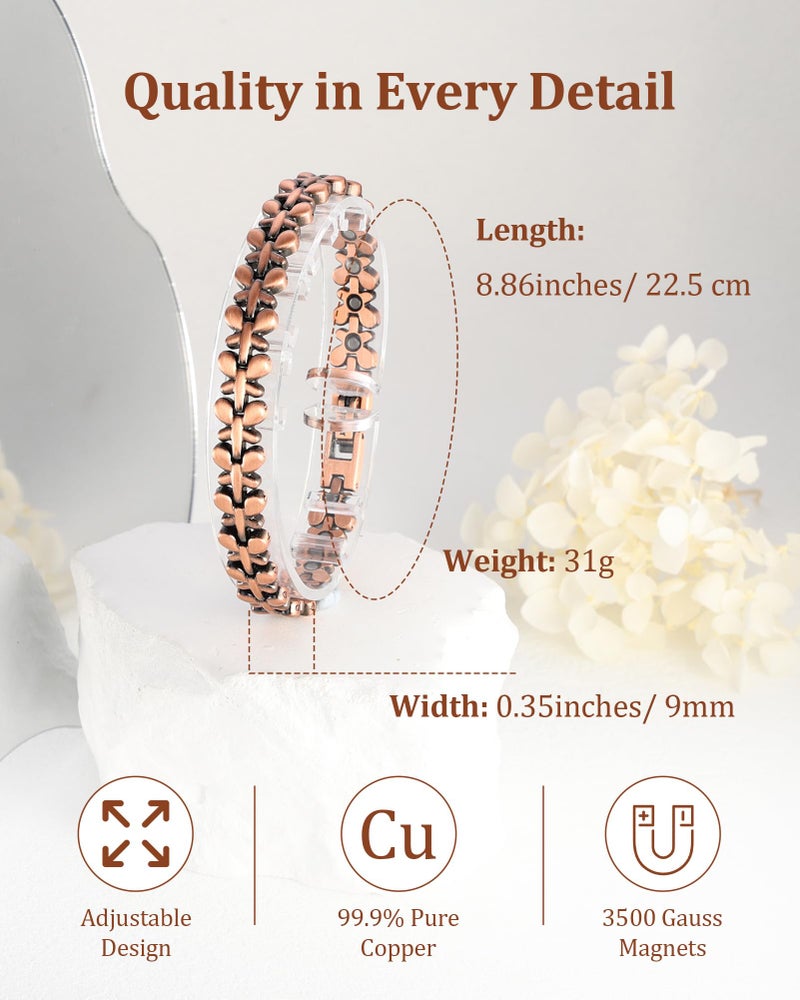 BioMag 99.99% Copper Bracelets for Women, Magnetic Bracelets with 3500 Gauss Neodymium Magnets with Adjustable Sizing Tool & Jewelry Box (Copper) - Image 2