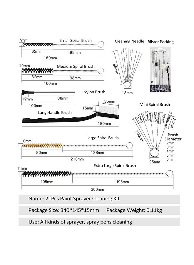21Pcs Multi-Purpose Paint Sprayer Cleaning Kit Nylon Brushes Mini Brushes & Needles Metal Tube Cleaning Brush for Clean Airbrush Nozzles Sprayer Tattoo Equipment  - Image 4