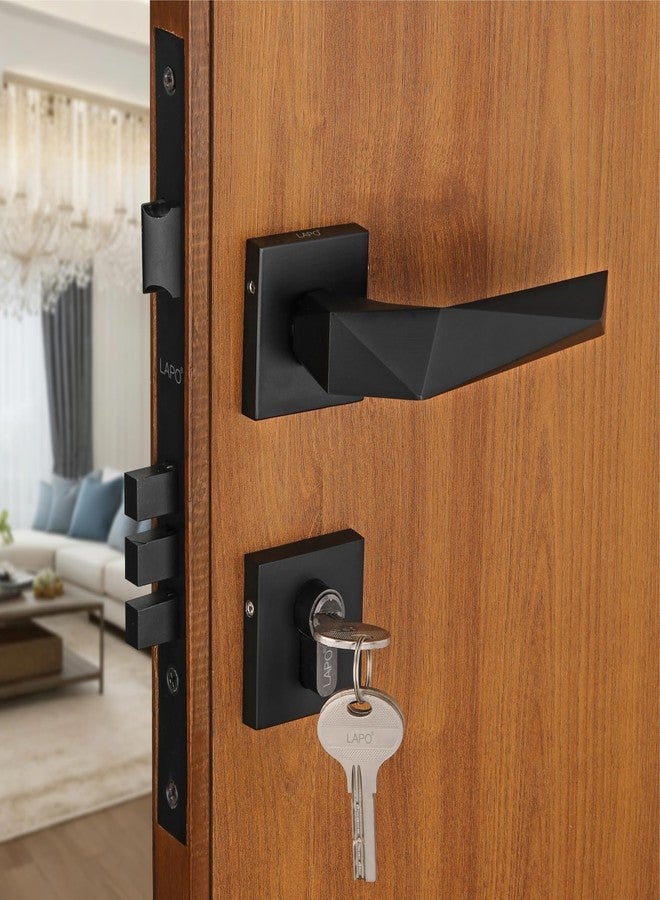 Lapo Premium Mortise Door Lock Set for Main Door With 3 Brass Keys - Handle Lock for Home/Office/Hotel (Black Finish) Ro-126 - Zinc, Pull Handle - Image 1