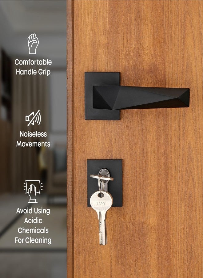 Lapo Premium Mortise Door Lock Set for Main Door With 3 Brass Keys - Handle Lock for Home/Office/Hotel (Black Finish) Ro-126 - Zinc, Pull Handle - Image 3
