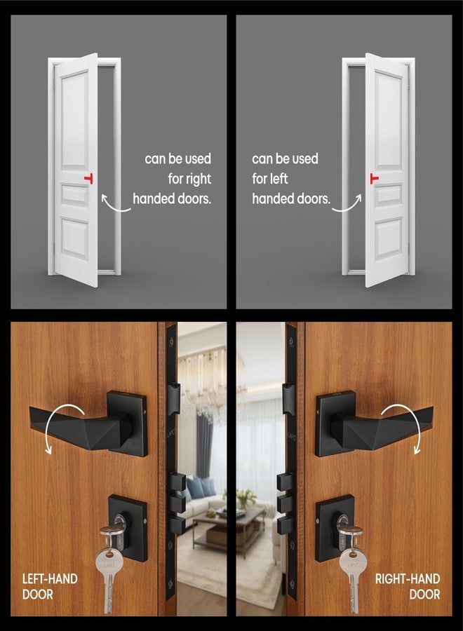 Lapo Premium Mortise Door Lock Set for Main Door With 3 Brass Keys - Handle Lock for Home/Office/Hotel (Black Finish) Ro-126 - Zinc, Pull Handle - Image 5