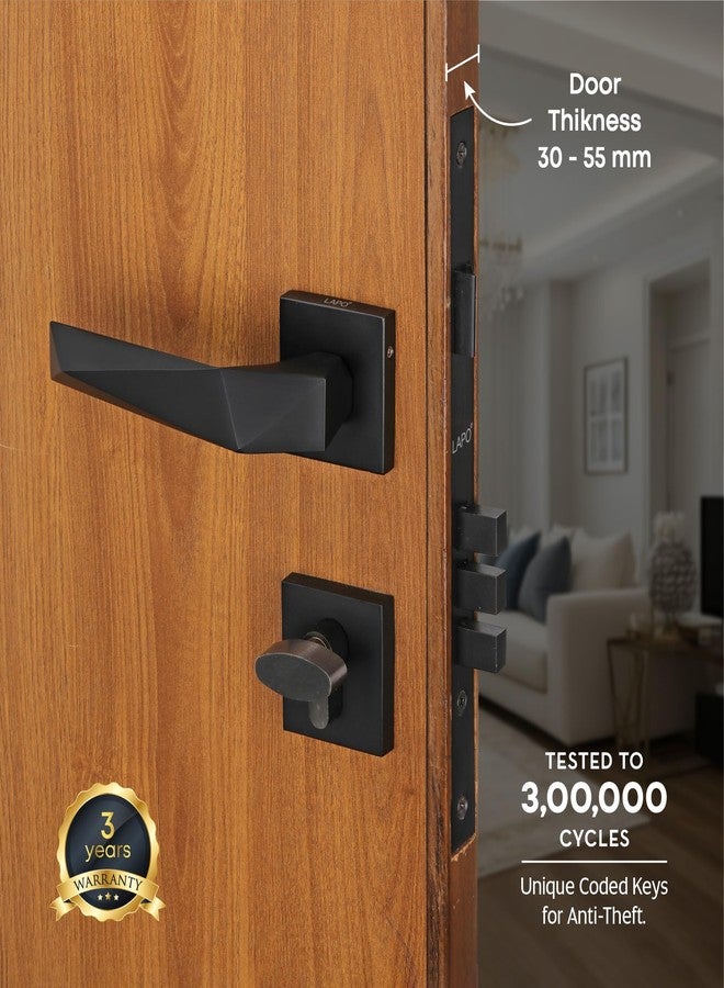 Lapo Premium Mortise Door Lock Set for Main Door With 3 Brass Keys - Handle Lock for Home/Office/Hotel (Black Finish) Ro-126 - Zinc, Pull Handle - Image 2
