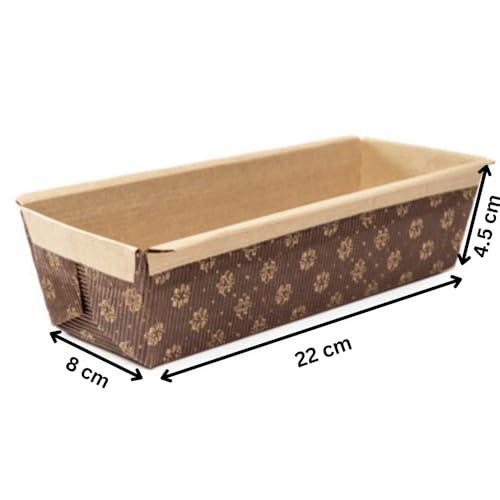 Esslly Disposable Bar Cake Mould Trays - 22x8x4.5 cm | Elegant Brown Floret Design | Premium Corrugated Paper | Oven Safe, Greaseproof | Pack of 10 Moulds - Image 3