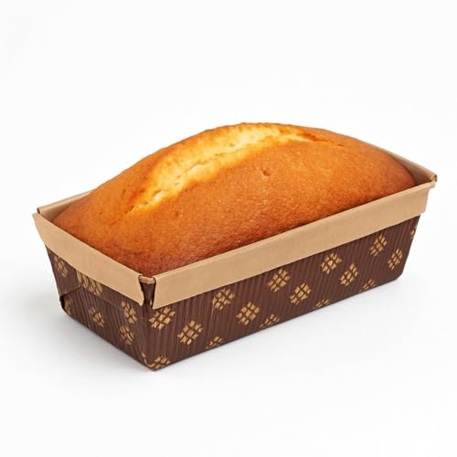 Esslly Disposable Bar Cake Mould Trays - 22x8x4.5 cm | Elegant Brown Floret Design | Premium Corrugated Paper | Oven Safe, Greaseproof | Pack of 10 Moulds - Image 1