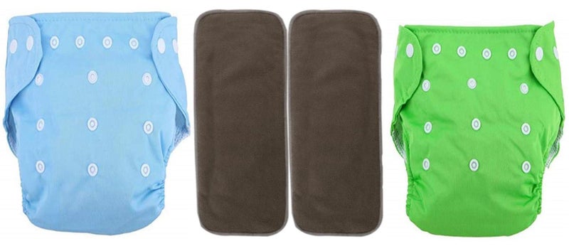 Tinny Tots Autumn Winter Special 2 Baby Cloth Diaper Reusable Adjustable Nappy Washable All In One Adjustable With 2 Bamboo Charcoal Diaper Inserts(5 Layers) Combo Set(GREEN,BLUE) - Image 1