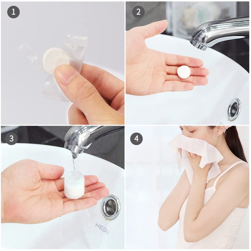 Classycoo Compressed Towel 100 PCS Mini Tablets Disposable Portable Face Towel Cotton Coin Tissue for Travel, Camping, Hiking, Sport, Home Hand Wipes&Other Outdoor Activities (Blue) - Image 5
