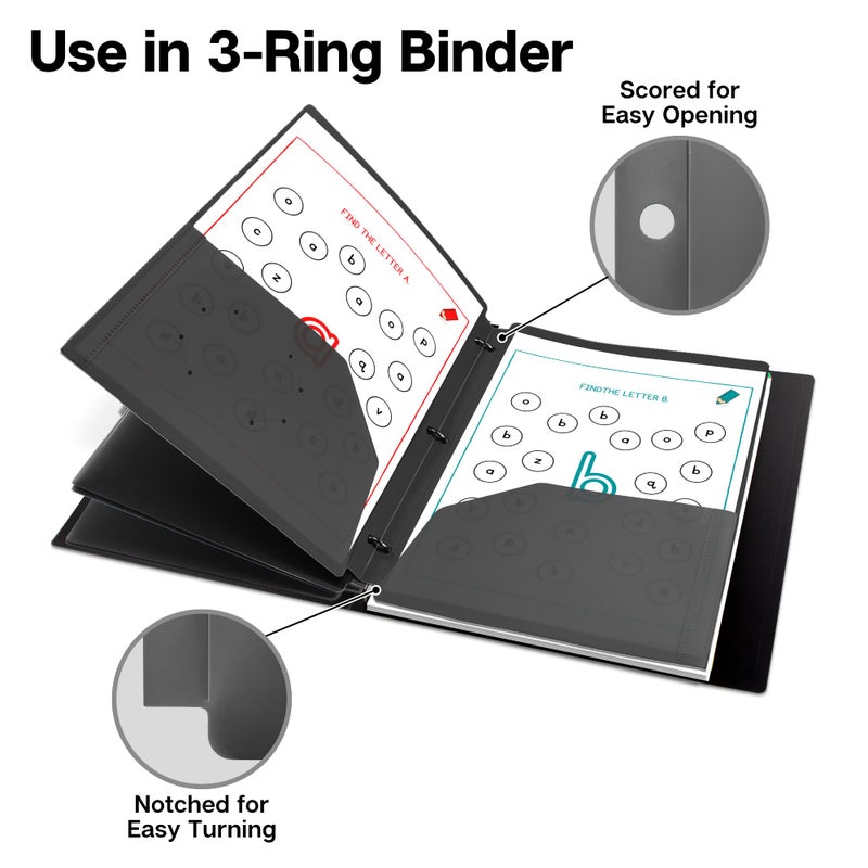 Dunwell Plastic 2-Pocket Folders for 3-Ring Binders, (3 Pack, Black) 3 Hole Punched, Divider Folder for Notebooks, Heavy Duty Poly, Fits 8.5x11 Sheets, Includes Labels - Image 3