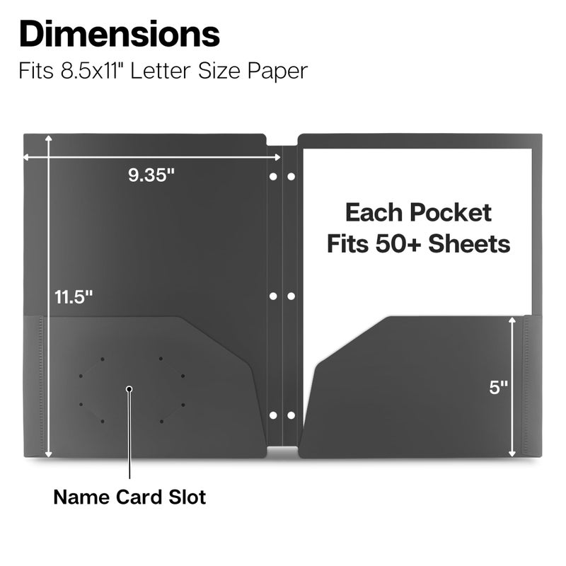 Dunwell Plastic 2-Pocket Folders for 3-Ring Binders, (3 Pack, Black) 3 Hole Punched, Divider Folder for Notebooks, Heavy Duty Poly, Fits 8.5x11 Sheets, Includes Labels - Image 2