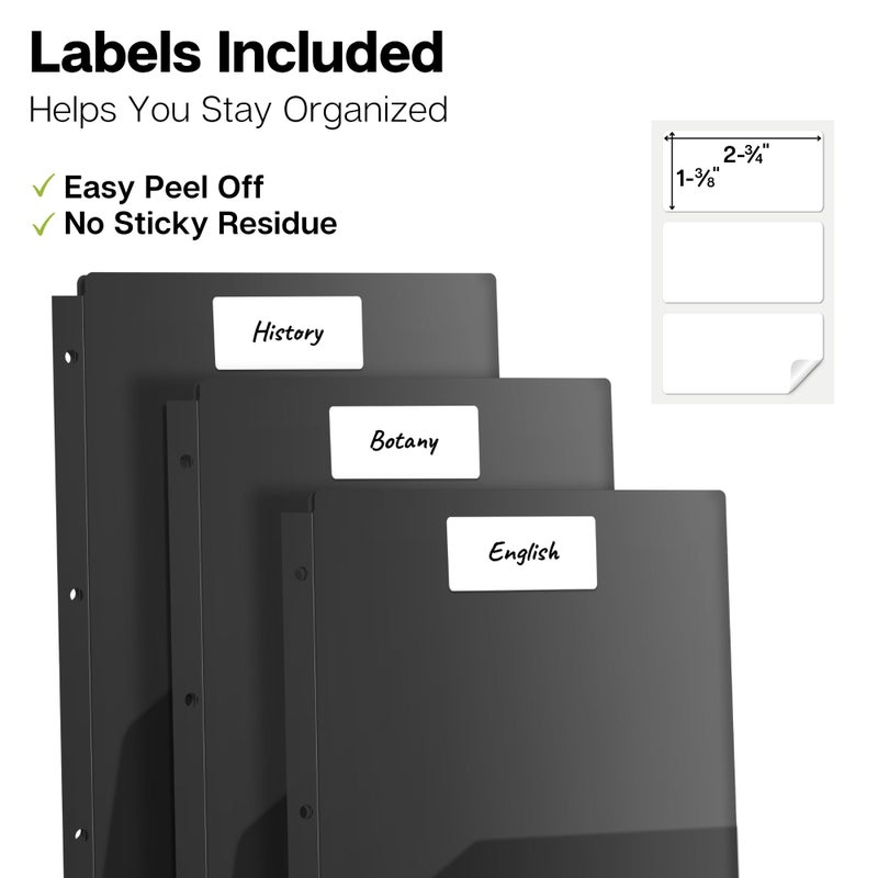 Dunwell Plastic 2-Pocket Folders for 3-Ring Binders, (3 Pack, Black) 3 Hole Punched, Divider Folder for Notebooks, Heavy Duty Poly, Fits 8.5x11 Sheets, Includes Labels - Image 5