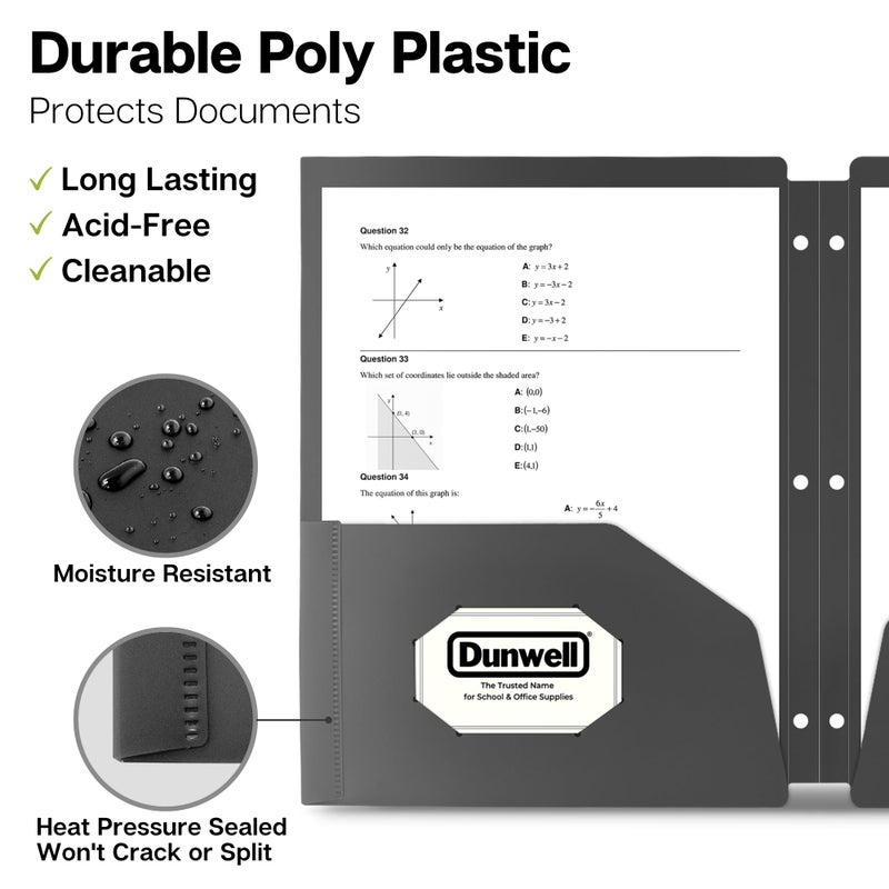Dunwell Plastic 2-Pocket Folders for 3-Ring Binders, (3 Pack, Black) 3 Hole Punched, Divider Folder for Notebooks, Heavy Duty Poly, Fits 8.5x11 Sheets, Includes Labels - Image 4