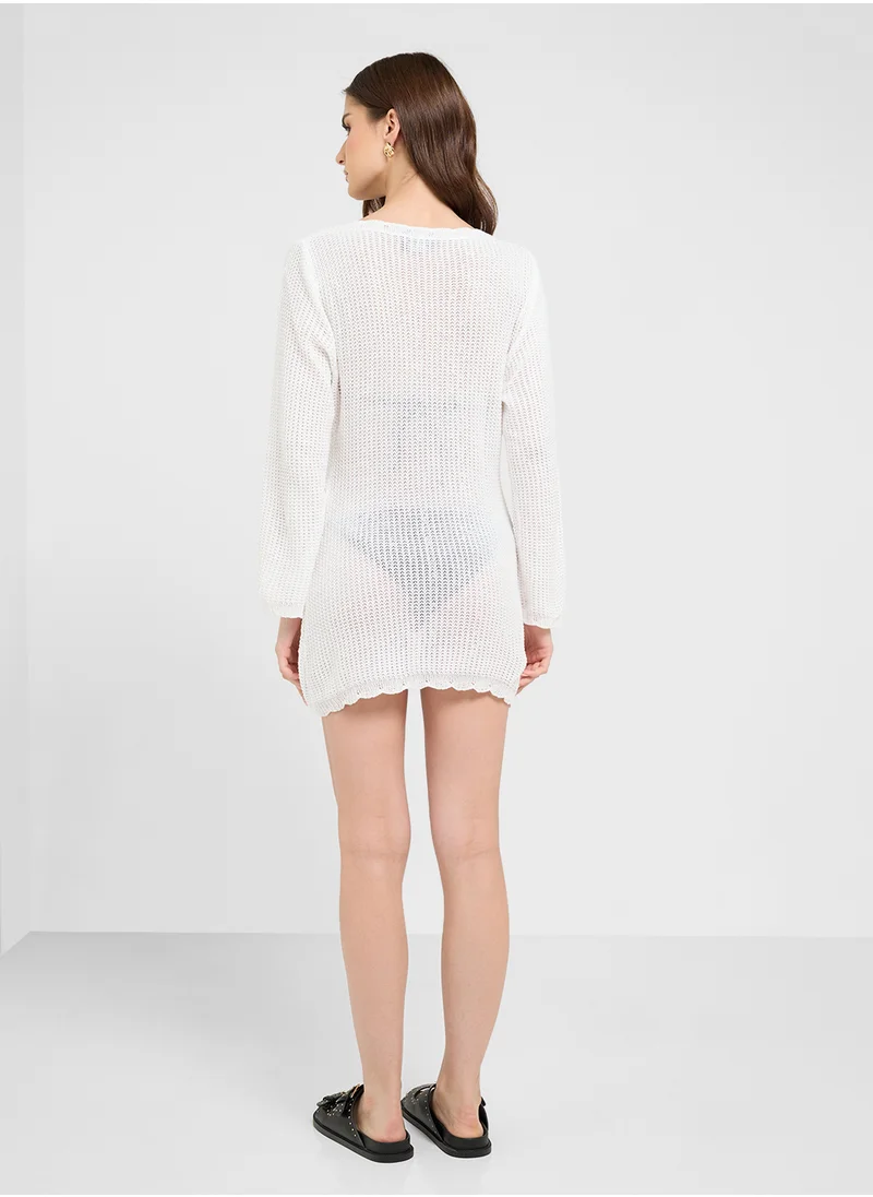 Ginger Scallop Detail Knitted Beach Dress