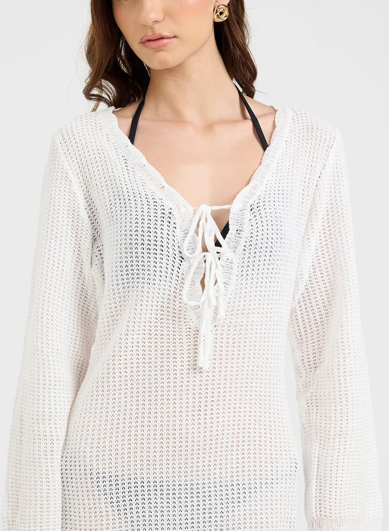 Ginger Scallop Detail Knitted Beach Dress