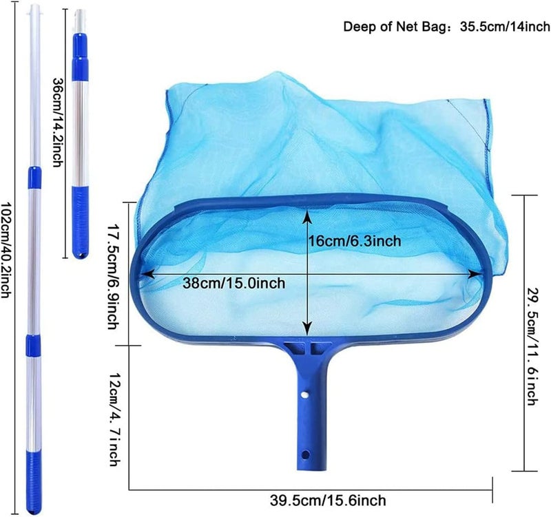 HZYH Swimming Pool Deep Skimmer Net, Telescopic Pole Leaf Skimmer Fine Mesh Net, Large Opening and Capacity, Plastic Frame Protect, Suitable For Remove Leaves, Dirt, Debris, Blue - Image 2