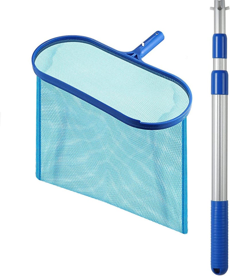 HZYH Swimming Pool Deep Skimmer Net, Telescopic Pole Leaf Skimmer Fine Mesh Net, Large Opening and Capacity, Plastic Frame Protect, Suitable For Remove Leaves, Dirt, Debris, Blue - Image 1