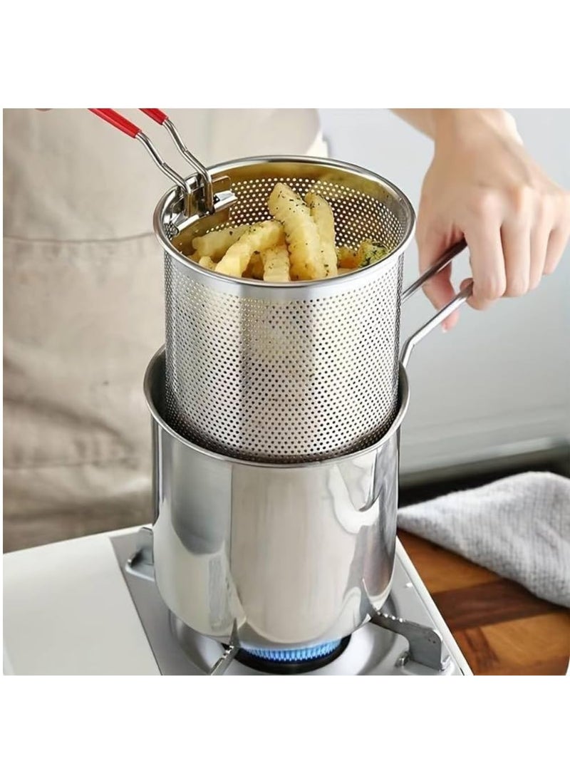 LEIAZ LEIAZ Deep Frying Pot with Strainer Basket 1200 Ml Stainless Steel Pan with Long Handle Mini Deep Oil Fryer for French FriesFishBoiling ButterGraviesPasta Deep Frying Pot  - Image 3