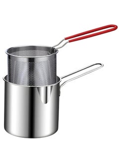 LEIAZ Deep Frying Pot with Strainer Basket 1200 Ml Stainless Steel Pan with Long Handle Mini Deep Oil Fryer for French FriesFishBoiling ButterGraviesPasta Deep Frying Pot