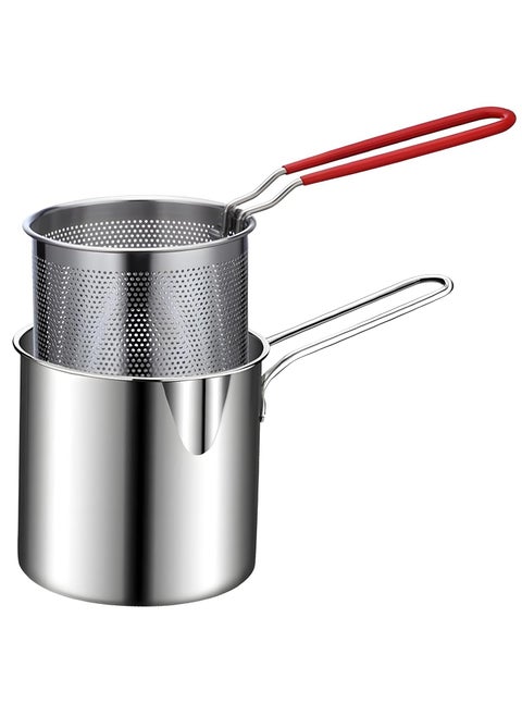 LEIAZ Deep Frying Pot with Strainer Basket 1200 Ml Stainless Steel Pan with Long Handle Mini Deep Oil Fryer for French FriesFishBoiling ButterGraviesPasta Deep Frying Pot