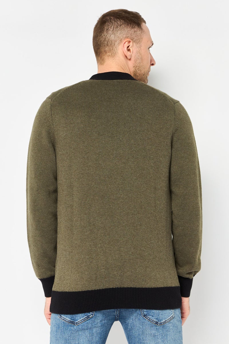 Lyle & Scott Men V Neck Embroidered Logo Cardigan, Olive - Image 2