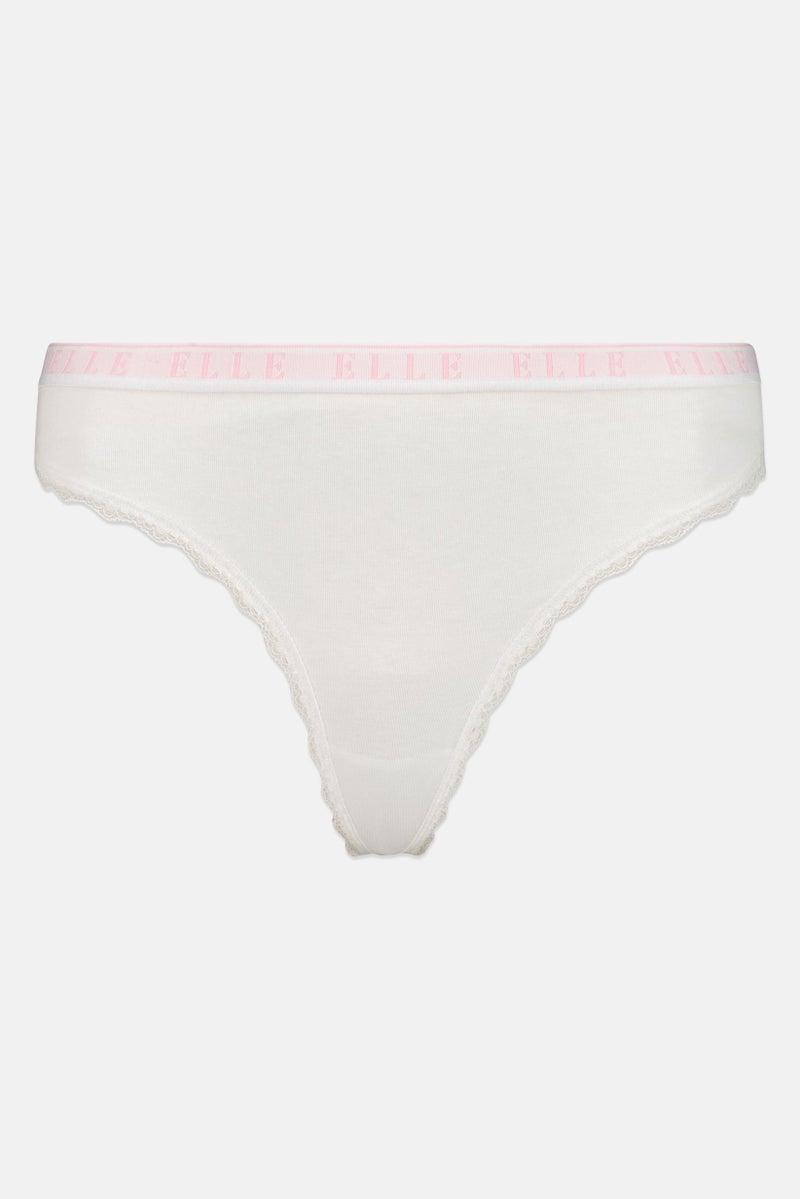 ELLE Women 3 Pack Brand Logo Super Soft Cotton With Lace Thong Panty, Multicolor - Image 4