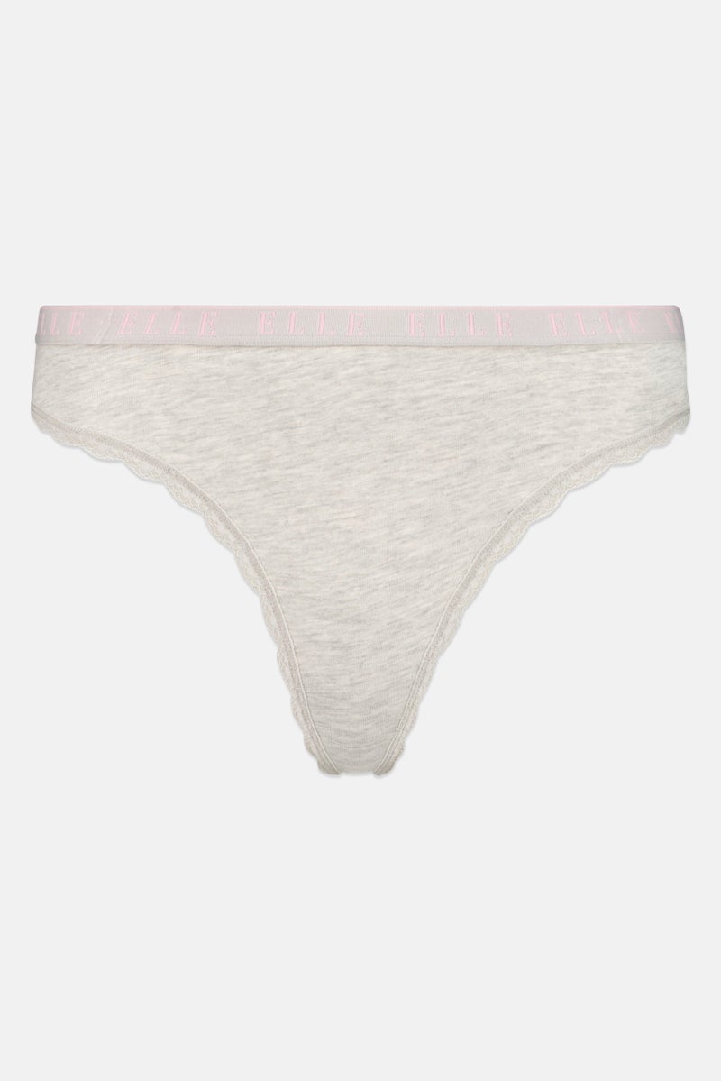 ELLE Women 3 Pack Brand Logo Super Soft Cotton With Lace Thong Panty, Multicolor - Image 5